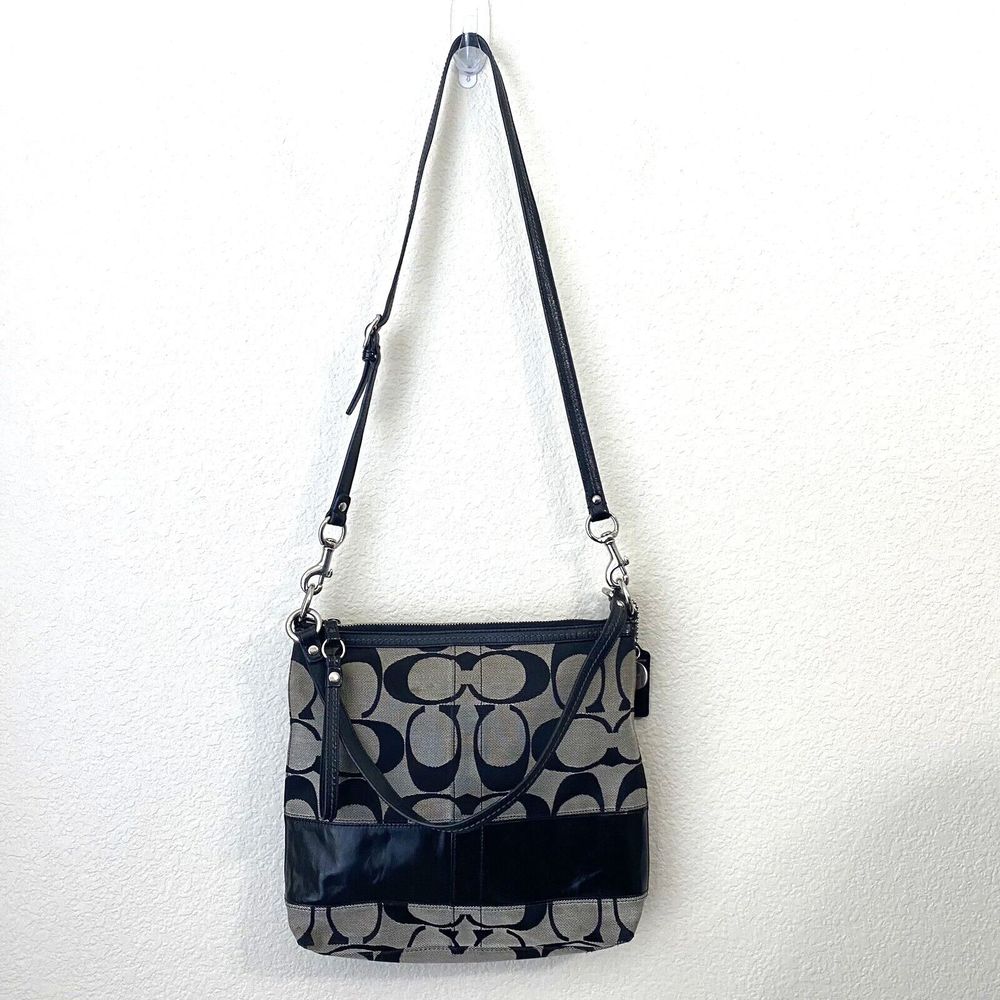 Coach H0826-12825 Shoulder Crossbody Bag Canvas Signature Black Patent Leather